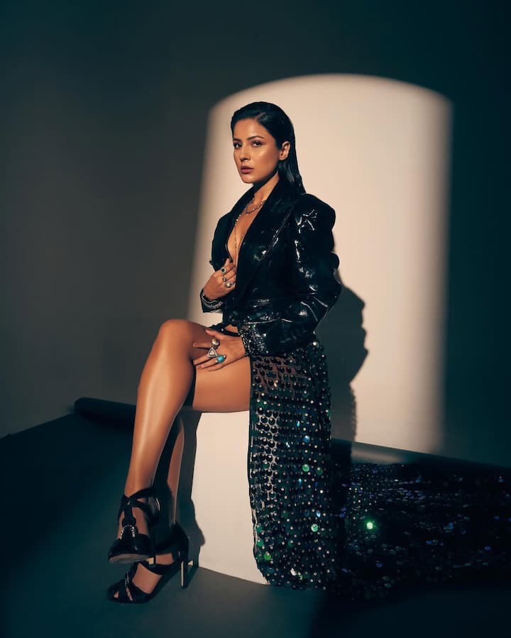 In this picture, Shahnaz Black color outfits are seen. His western look with accessories and high heels is giving quite a rich vibe.