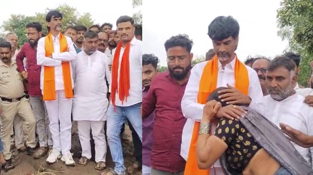 Manoj Jarange Patil Beed  Heavy rains in Beed district huge damage to agricultural crops Manoj Jarange Patil met farmers बीड जिल्ह्यात ढगफुटी, शेती पिकांचं मोठं नुकसान, मनोज जरांगे पाटील शेतकऱ्यांच्या बांधावर, नुकसान भरपाई देण्याची मागणी 