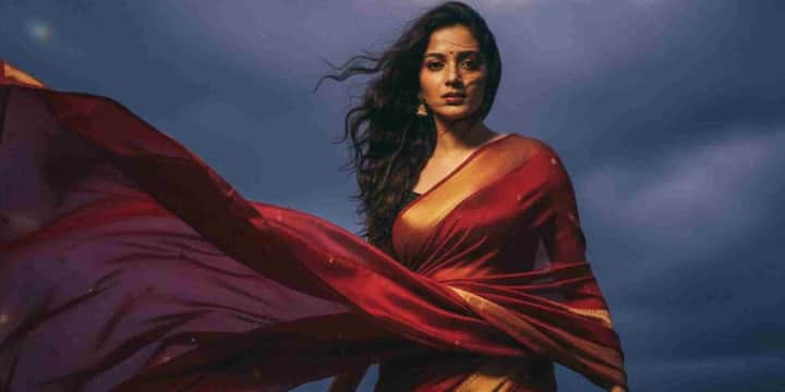 लाल साड़ी भी काफी वायरल है, इसके लिए आपको “Transform the subject into a classic Bollywood heroine in a flowing red chiffon saree, hair styled in soft waves. Background should be warm-toned, minimalist, with glowing sunset light giving a romantic and dramatic mood.” इस प्रॉम्प्ट का प्रयोग करना होगा.