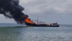 WATCH: Cargo Ship Engulfed In Flames At Porbandar Jetty In Gujarat
