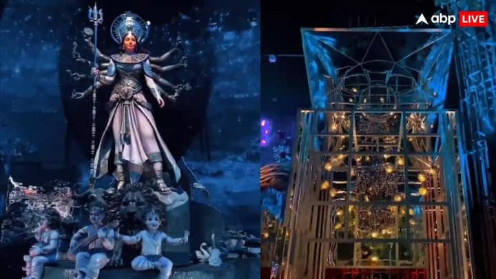 People entering here will be able to see hundreds of images in the mirror with stainless steel frame. This pandal, which shines like a glass from all sides, is an example of amazing artwork.