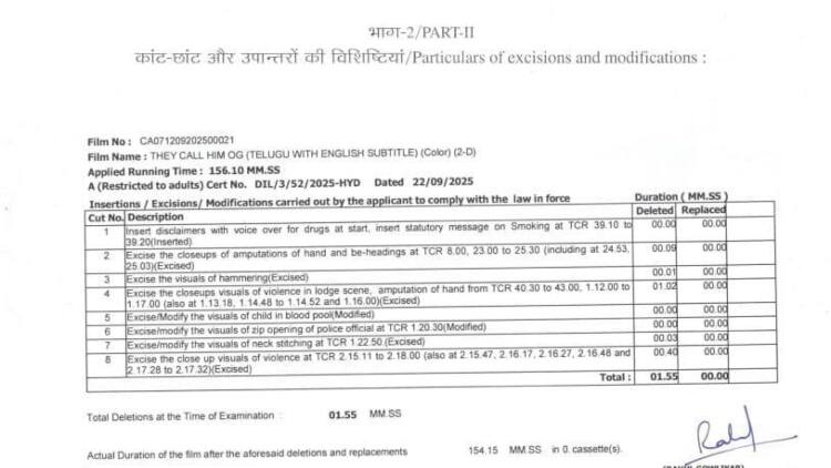 OG Censor: 'ఓజీ' సెన్సార్ పూర్తి... కట్ చేసిన సీన్స్ లిస్ట్ ఇదిగో... 'మగధీర' తర్వాత మెగా మూవీకి 'ఏ'?