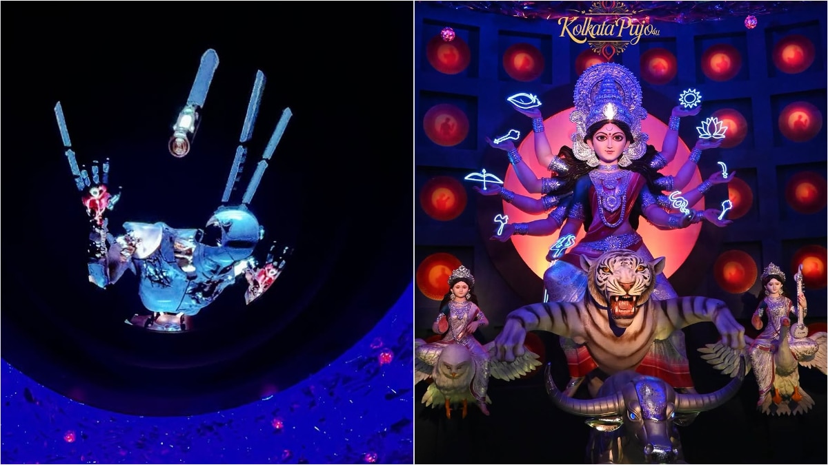 Jagat Mukherjee Park 2025 Durga Puja Pandal Blends Mythology With AI: WATCH