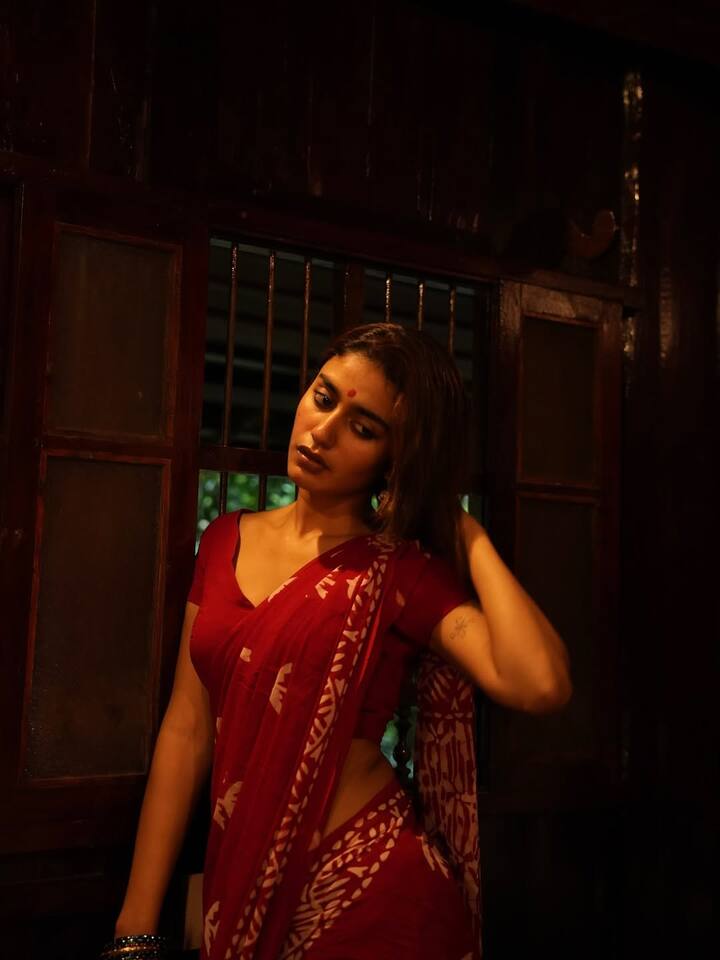 Looking at Priya's Instagram, it seems that she is a sari lover. He has posted a lot of photos in many beautiful sarees here. Priya is looking quite beautiful with red dot with red color printed saree.