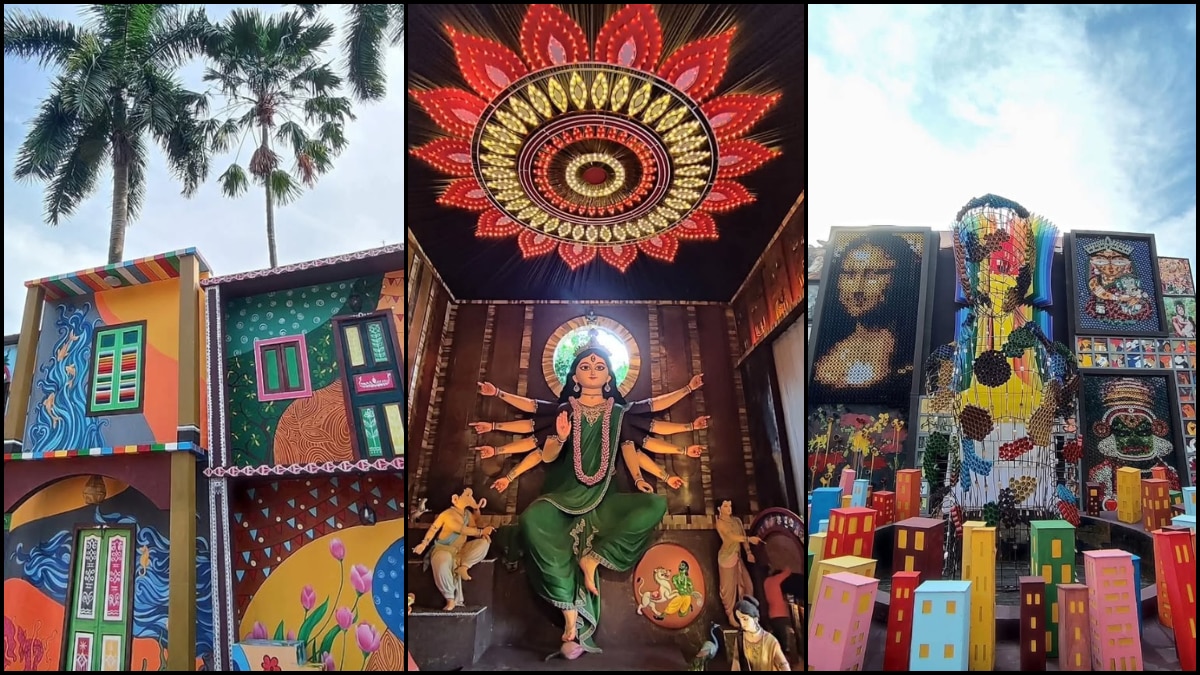 Durga Puja 2025: Hazra Park Durgotsab Pandal Reveals Kolkata’s Tallest 30-Ft Durga Idol With ‘Drishtikon’ Theme — WATCH VIDEO