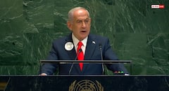 UN में इजरायली PM नेतन्याहू का संबोधन, गाजा में 'जबरन' हो रहा था टेलिकास्ट, हमास को दे डाली वॉर्निंग