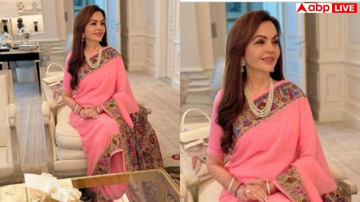 पिंक कलर वाली हटकर साड़ी भी नीता अंबानी का फैशन गोल है. यह शेड इतना यूनिक है कि हर महिला को भीड़ में अलग दिखा सकता है.