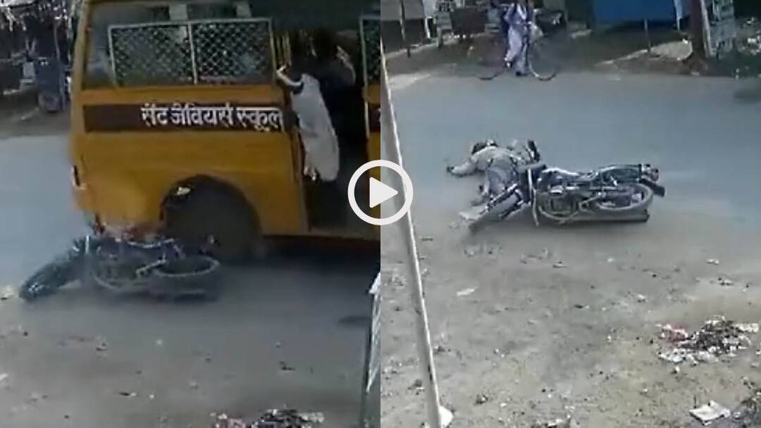 Watch bike rider was hit by a bus coming from behind and bus driver passed over him without stopping Viral Video Video: एक बार नहीं दो बार कुचला, मर गया बाइकवाला, बस वाले की घिनौनी करतूत कैमरे में कैद