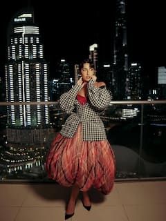 Nora Fatehi Stuns In Rahul Mishra’s Plaided Pink Corsetted Gown At AFEW Dubai Debut