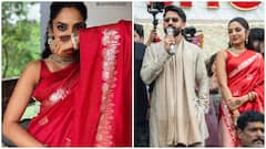 Sobhita Dhulipala Stuns In Red Saree, Naga Chaitanya Adds Charm In Ethnic Wear At Hyderabad Event