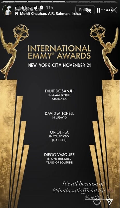 Diljit Dosanjh Credits Imtiaz Ali After Emmy Nomination For 'Chamkila' Performance