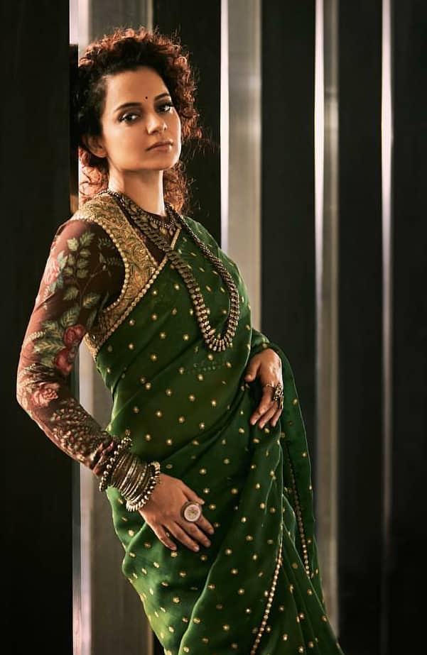 If you want to feel the Queen in a saree, then this look of Kangana Ranaut is for you. Like the actress, you can also add four moons to your look with a blouse of full sleeves.