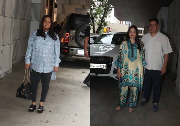 अरबाज की बहन अर्पिता कैजुअल लुक में नजर आईं. वहीं प्रिंटेड सूट में अलवीरा अपने पति संग पोज देती दिखीं.