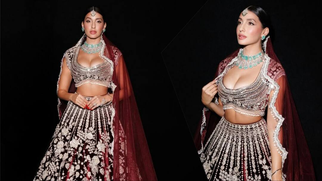 मैरून लंहगे में दुल्हन सी सजीं नोरा फतेही, कातिल अदाओं ने चुराया फैंस का दिल, फैंस बोले - ‘इतनी सुंदर क्यों हो..’