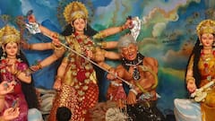 बेगूसराय में आकर्षण का केंद्र बने राष्ट्रपति डोनाल्ड ट्रंप, पूजा पंडाल में महिषासुर के रूप में दिखे