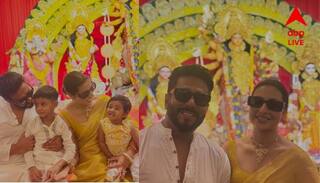 Raj-Subhashree: ঢাক বাজালেন, ভোগ খেলেন.. ইউভান-ইয়ালিনিকে নিয়ে সপ্তমী উদযাপন রাজ-শুভশ্রীর