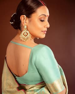 Festive Glow! Rani Mukerji Shines In Chandbalis & Banarasi Saree For Maha Navami; PICS