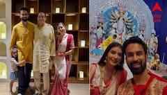 দুর্গাপুজোয় জিয়ানাকে নিয়ে কলকাতায় রাজীব-চারু, সাজলেন লাল-সাদা শাড়িতে, ঘুরে দেখলেন মণ্ডপ