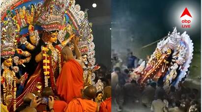 কনকাঞ্জলি দিয়ে উমাকে বিদায়, বেলুড় মঠে আরতি শেষে প্রতিমা নিরঞ্জন, বিসর্জনের বাজনায় বিষাদের সুর