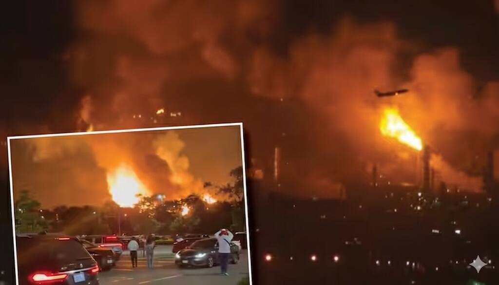 massive fire breaks out at chevron refinery los angeles county know details  ધુમાડાના ગોટેગોટાથી ઢંકાઈ ગયું આકાશ,રિફાઇનરીમાં લાગી ભીષણ આગ,તબાહીનો વીડિયો વાયરલ