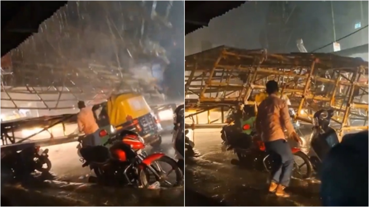 ’Zindagi Ke Saath Bhi, Zindagi Ke Baad Bhi’: Auto Driver Narrowly Escapes Death As LIC Hoarding Collapses-- Video