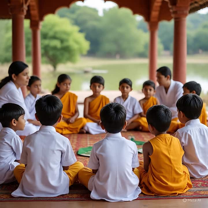 हिंदी, संस्कृत व्यतिरिक्त इंग्रजी, जर्मन, फ्रेंच अशा परदेशी भाषाही इथे  शिकवल्या जातात. पण मुख्य भर भारतीय संस्कृतीवर आहे.