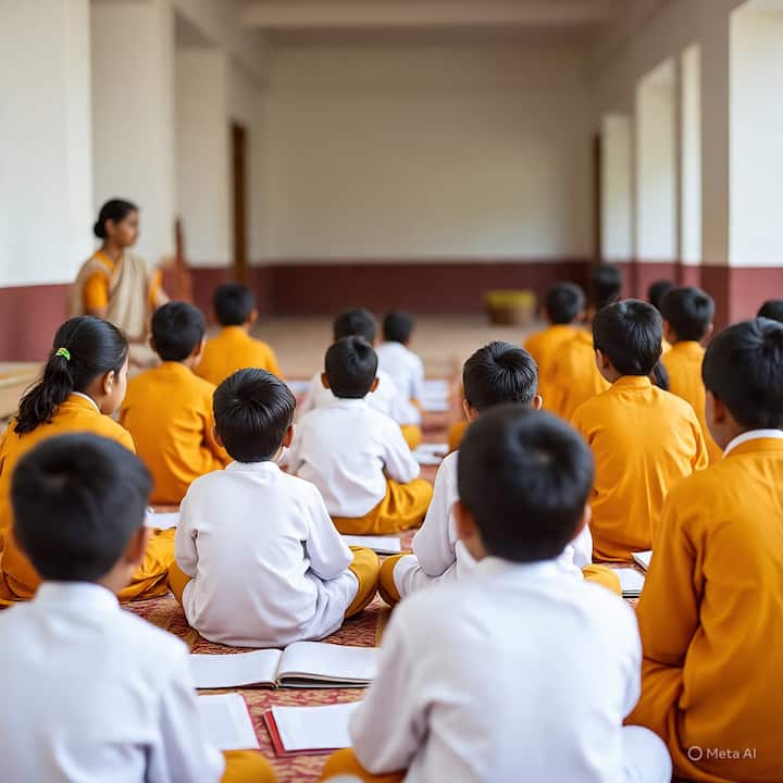 सकाळी योग, प्राणायाम आणि संस्कृत शिकवले जाते, दुपारी गणित, विज्ञान, संगणक यांसारखे आधुनिक विषय, तर सायंकाळी वेदमंत्रांचा जप आणि सेवा कार्याचा समावेश असतो.
