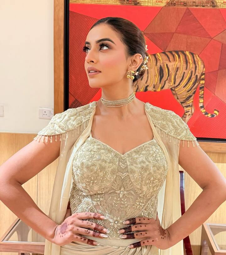 मेकअप की बात करें तो अक्षरा ने न्यूड और सॉफ्ट ग्लोइंग मेकअप किया है जिसमें हल्की आईशैडो, विंग्ड आईलाइनर और न्यूड लिपस्टिक शामिल हैं. हेयरस्टाइल में उन्होंने स्लीक लो बन बनाया है जो इस फेस्टिव सीजन के लिए एलिगेंट और कम्फर्टेबल दोनों है.