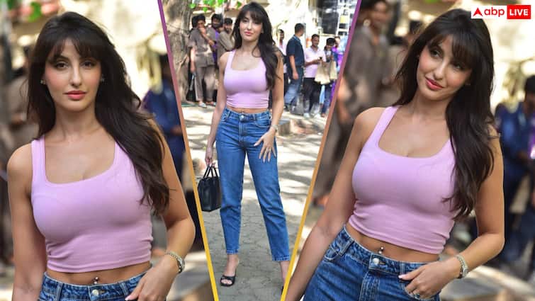 पिंक टैंक टॉप और डेनिम जीन्स में स्पॉट हुईं नोरा फतेही, हेयर स्टाइल ने खींचा ध्यान