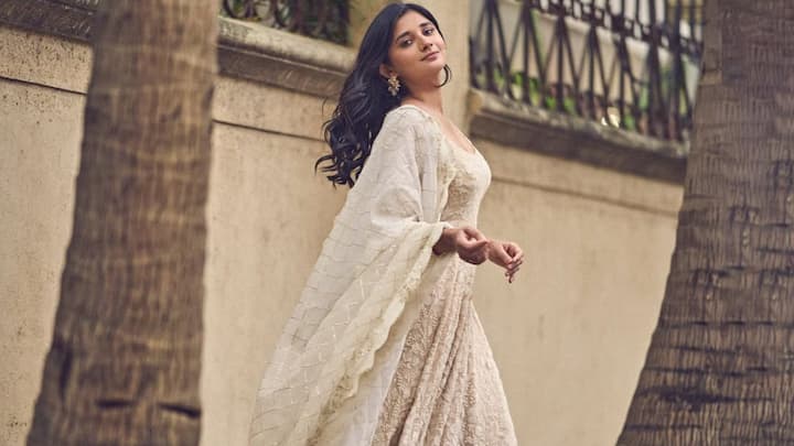 Kanika looks stunning in this heavily embroidered ivory Anarkali. The intricate floral thread work and sheer dupatta create a balanced yet opulent ensemble, ideal for festive occasions like Karwa Chauth. (Image Source: Instagram/ officialkanikamann)