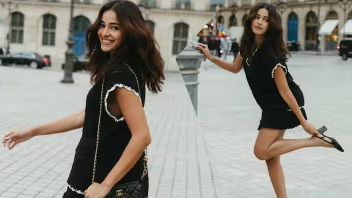 Ananya panday: બ્લેક શોર્ટ ડ્રેસમાં અનન્યા પાંડેએ પેરિસના રસ્તા પર આપ્યા ગ્લેમરસ પોઝ, જુઓ તસવીરો