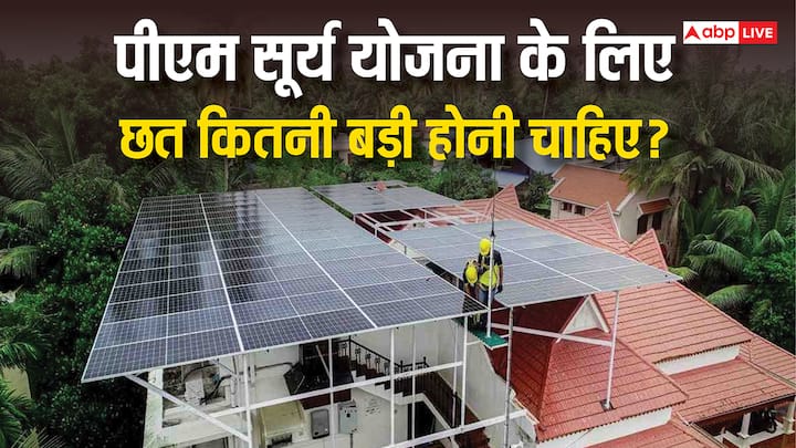 PM Surya Ghar Yojana: सूर्य घर योजना में सोलर पैनल लगाने के लिए छत का साइज किस हिसाब से तय होता है. जान लीजिए सोलर पैनल लगवाने के लिए कितनी बड़ी होनी चाहिए आपके घर की छत.