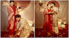 Hina Khan’s Karwa Chauth Moments Go Viral As Rocky Jaiswal Touches Her Feet, Calls Her His 'Devi'