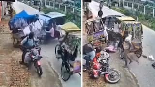 Auto Rickshaw Accident video: सर्वांची फिल्डिंग सेट झाली! एकाच वेळी तीन रिक्षांची टक्कर, बाजूचा दुचाकीवाला विचारतो, 