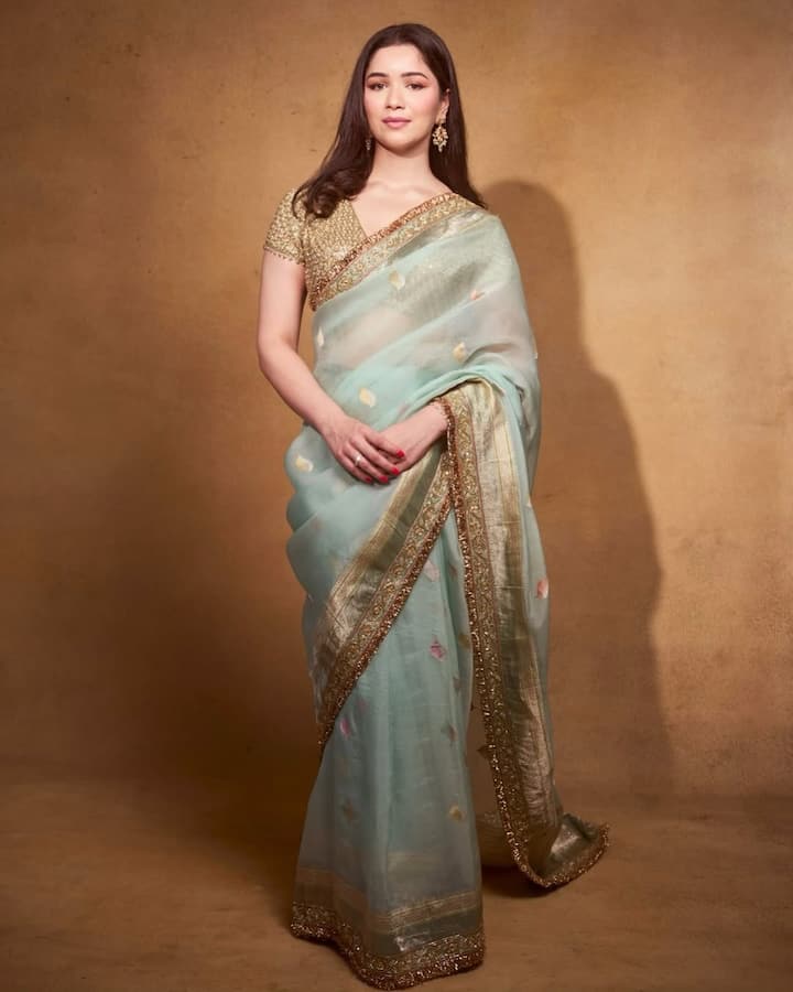 Sara is seen in saree in this picture. This look of hers is very beautiful. She looks amazing in subtle makeup and open hair.