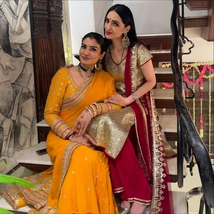 The photos dropped by Raveena on social media are from the recently held Karwa Chauth at Sunita Kapoor's house.