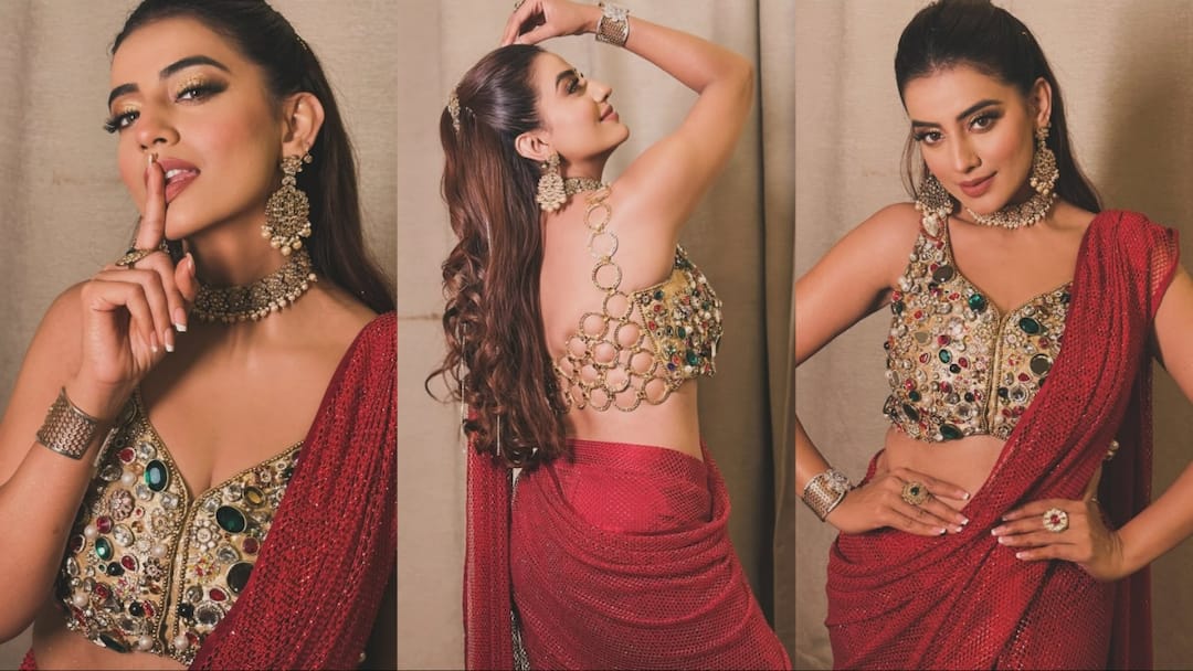 मरून साड़ी और बैकलेस ब्लाउज में अक्षरा सिंह ने बिखेरा हुस्न का जलवा, एक-एक अदा पर आप भी हार जाएंगे दिल