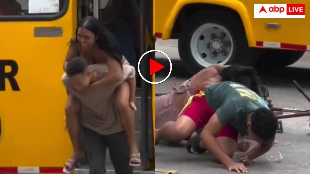Couple who were running away after pranking with city bus were hit hard by bicycle video goes viral बस रोककर कर रहे थे प्रैंक! तुरंत मिल गया फल- वीडियो देख नहीं रुकेगी हंसी