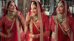 सुर्ख लाल जोड़े में दुल्हन सी सजीं मोनालिसा, सिर पर दुपट्टा ओढ़कर दिए गजब के पोज