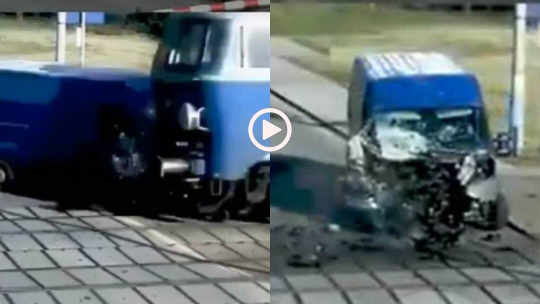 watch car driver tried to cross a closed railway crossing train collided car front of car crushed in accident Viral Video Video: इतनी जल्दी है किस बात की? फाटक पर ट्रेन के लपेटे में आई कार, एक सेकंड में बिगड़ गई सूरत