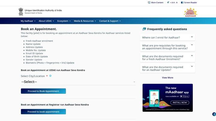 आप ऑनलाइन आधार सेंटर के लिए अपाइंटमेंट भी ले सकते हैं. इसके लिए आपको आधिकारिक वेबसाइट https://appointments.uidai.gov.in/bookappointment.aspx? पर जाना होगा और अपना स्लाॅट बुक  करना होगा.