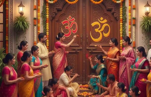 હળદર અને ચોખાને મિક્સ કરીને તમારા ઘરના મુખ્ય પ્રવેશદ્વાર પર 'ॐ' લખો. આ દેવી લક્ષ્મીના સ્વાગત માટે કરવામાં આવે છે.