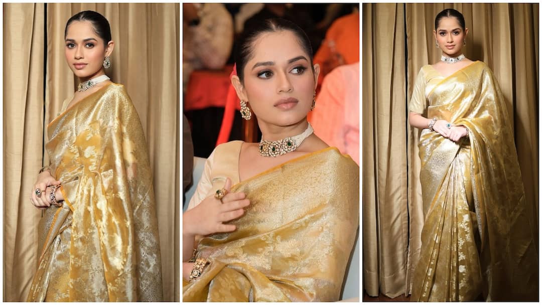 गोल्डन बनारसी साड़ी में अवॉर्ड लेने पहुंचीं जन्नत जुबैर, लेटेस्ट तस्वीरों से हटाए नहीं हटेंगी नजरें