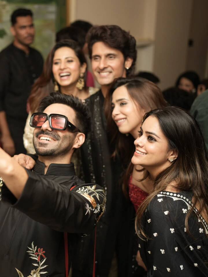 In one of these pictures from the Diwali party, Aparshakti Khurana was also seen taking a selfie with Ravi and Sargun.