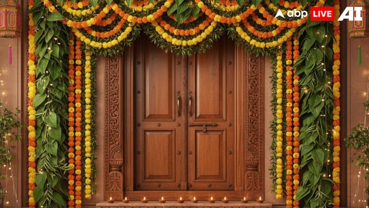 Combining Leaves For A Balanced Energy: By blending Ashoka, betel, and mango leaves in one toran, you create a perfect balance of energy. This combination is believed to harmonise prosperity, health, and protection. Additionally, this layered approach creates a visually stunning entrance that impresses guests and family alike. (Image Source: ABPLIVE AI)
