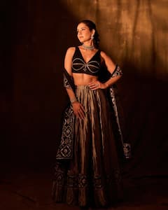 Raashii Khanna Serves Royal Vintage Glam In Black & Gold Festive Couture