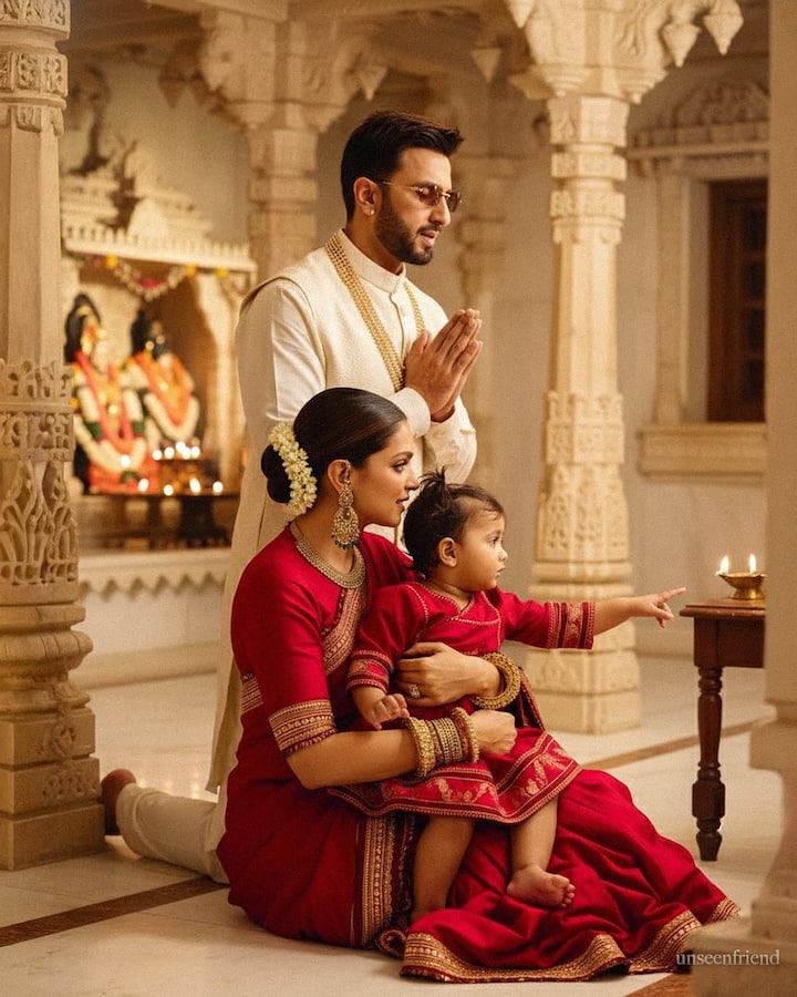 अनसीन फोटोज पर लोग ढेर सारा प्यार लुटा रहे हैं. मंदिर में तीनों दीए के साथ पोज देते नजर आ रहे हैं.