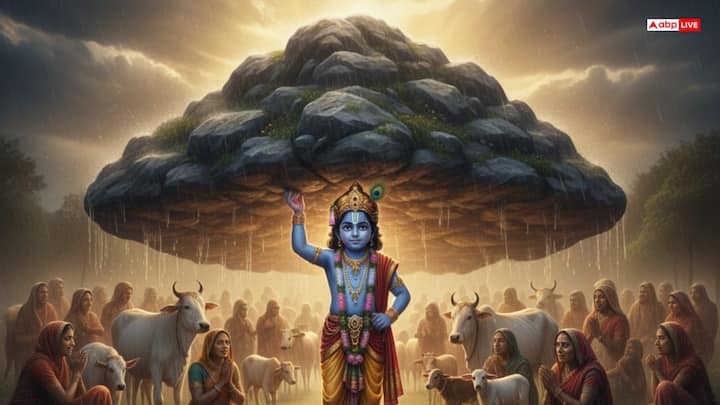 सभी वृन्दावन के लोग पर्वत के नीचे आ गए. उनका डर विश्वास में बदल गया. उन्हें और उनके मवेशियों को किसी प्रकार का नुकसान नहीं हुआ. इंद्र का अहंकार टूट गया. उसके बाद वर्षा थम गई. सूर्य फिर से चमक उठे.