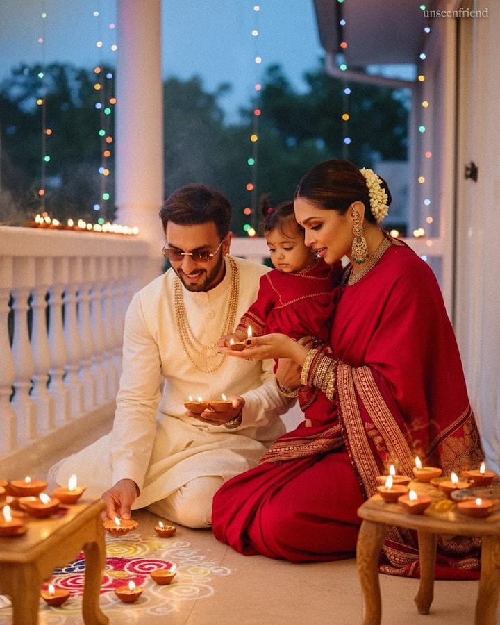 दीपिका के लुक की बात करें तो उन्होंने रेड कलर की साड़ी पहनी हुई है. उन्होंने फुल ट्रेडिशनल लुक अपनाया है.