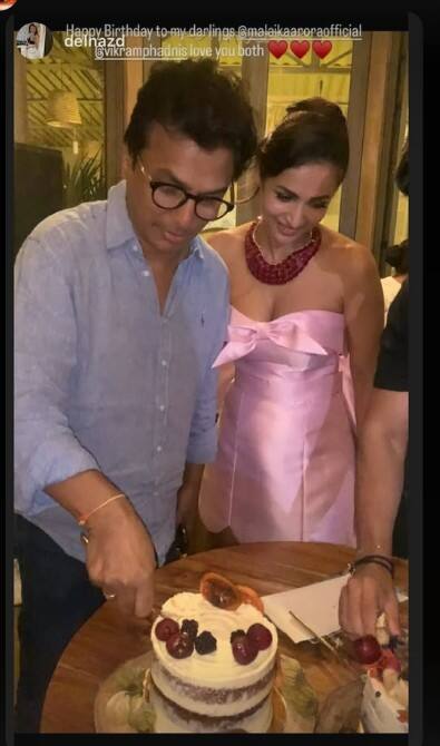 Malaika Arora has shared these photos of her birthday celebration on Instagram story. In the pictures, the actress was seen cutting the cake with her family.